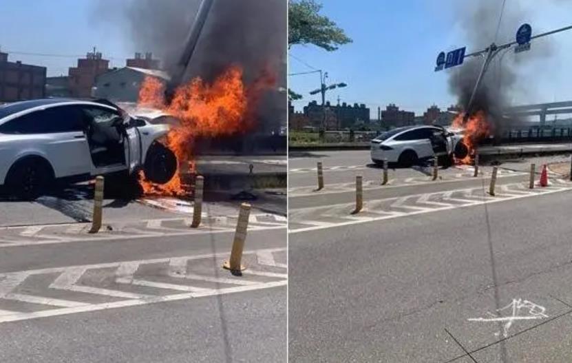 林志颖所驾特斯拉车头烧成废铁 林志颖所驾特斯拉车头烧成废铁